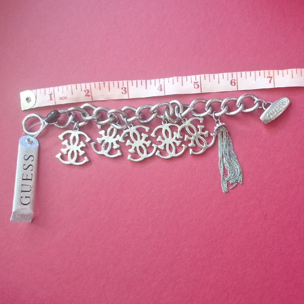 Guess Silver Logo Charm Bracelet